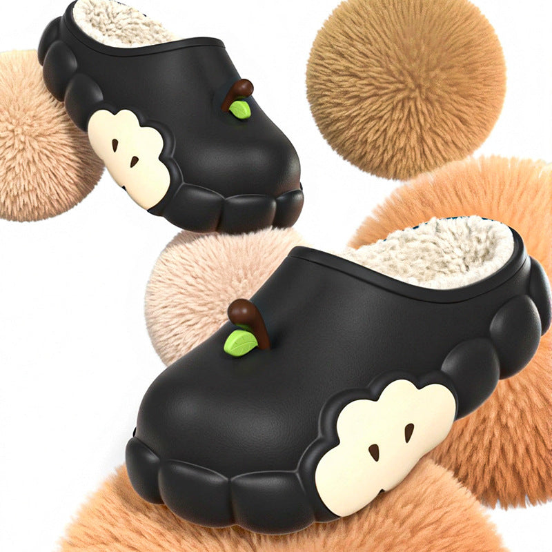 Cotton slippers women's winter 2025 new red apple slippers fleece-lined heattech indoor anti-slip baotou half slippers wholesale