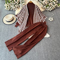 Korean chic fashion set: women's long-sleeve knit top & jacket + high-waisted slimming wide-leg straight pants - 3-piece outfit
