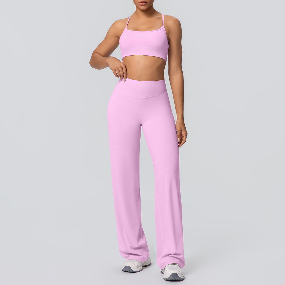 Sexy suspender back high waist hip lifting loosestraight-leg sports pants suit quick-drying running yoga fitness wear for women