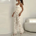 women's summer new arrivals:  cross-border fashion printed ruffle trim cami casual set (us/eu style)