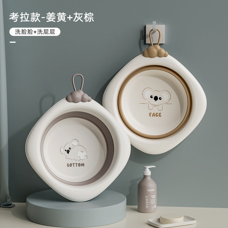 Diamond-shaped koala baby foldable wash basin - multi-purpose sink for face, bottom, and feet - newborn and infant plastic washbasin