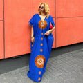 European and american women's clothing  autumn new sweet and fresh loose plus size printed v-neck batwing sleeve maxi dress