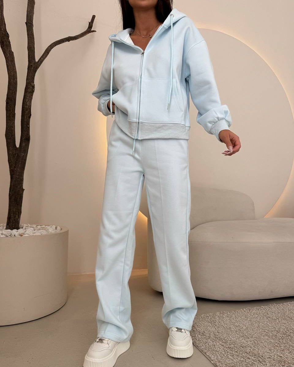 Europe and America Cross-border Sports Suit Long Sleeve Zipper Cardigan Hooded Sweater Lace-up Pants Two-piece Cotton Set