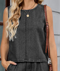 European and american cross-border e-commerce women's autumn new arrivals:  independent store washed solid color denim top and pants set