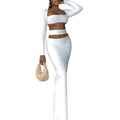 European station export cross-border women's new arrival supply pure color fashioneleganttopslong sleeves skirt suit two-piece set
