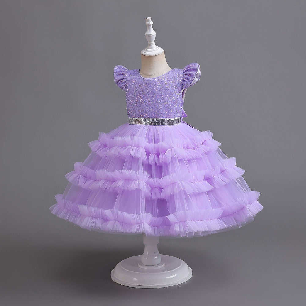 new arrival flutter sleeve children's formal dress tulle princess dress girls' piano performance dress kids dress