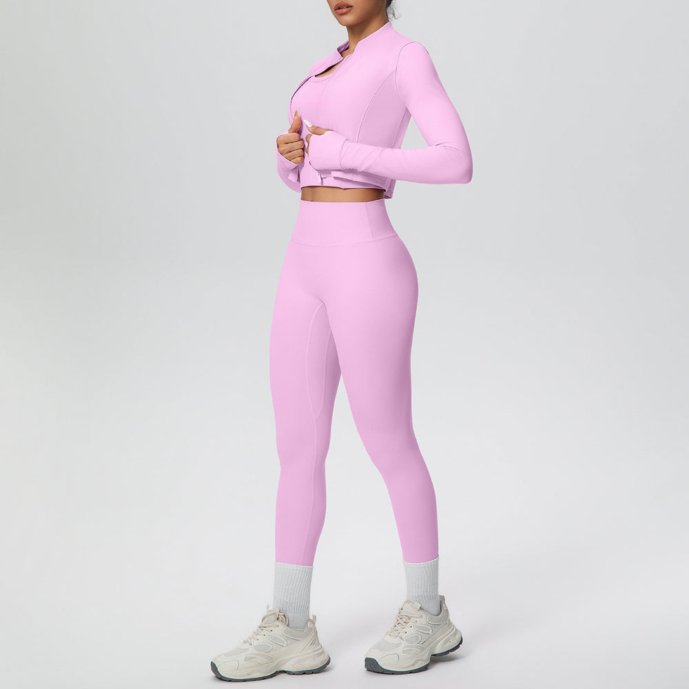 New women's seamless yoga set: quick-dry, breathable, three-piece activewear for outdoor leisure, running, training, and fitness
