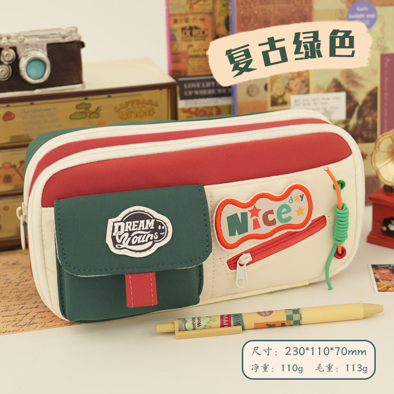 School season pencil bag large capacity cute cute apple pencil bag primary school students multi-layer stationery bag drawstring high value