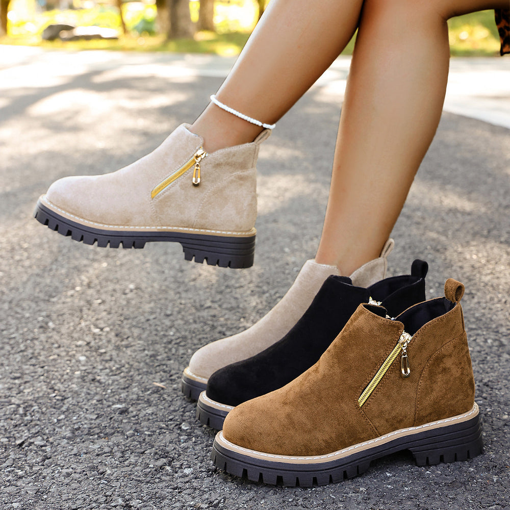 cross-border round toe side zipper martin boots ankle boots chunky heel new autumn/winter plus size women's ankle boots for export