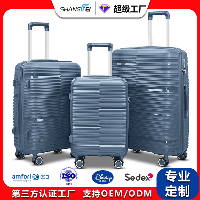 Source manufacturer Foreign trade three-piece suitcase PP material universal wheel password suitcase 20-inch boarding trolley case