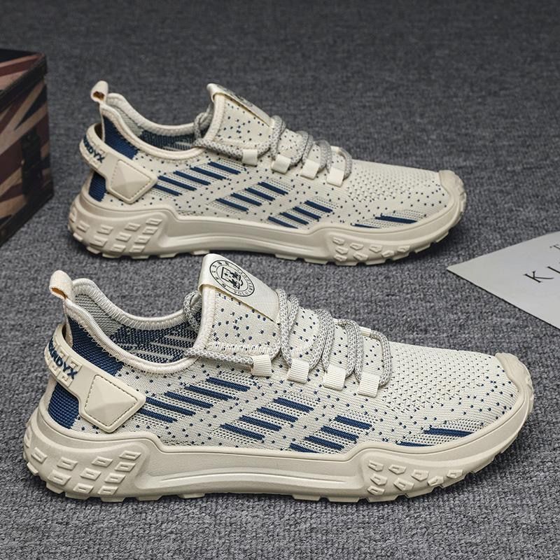 Men's winter mesh sneakers: new breathable, odor-resistant, flyknit mesh, slip-on casual athletic shoes with soft soles