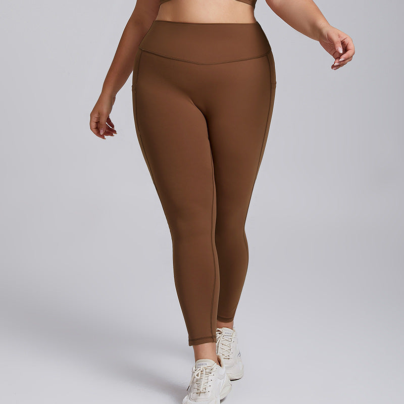 European and american nude feel plus size yoga outfit set - women's premium tight-fitting activewear two-piece set with pockets for fitness