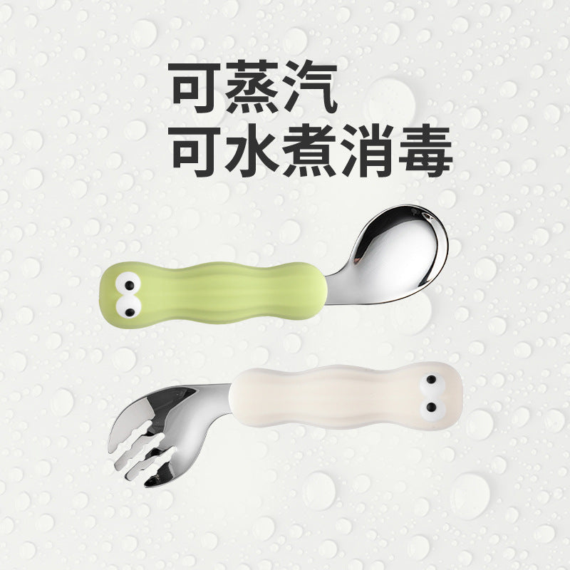 Kids' 316 stainless steel portable cutlery set - cartoon spoon, fork, training chopsticks, dinosaur baby fork and spoon set