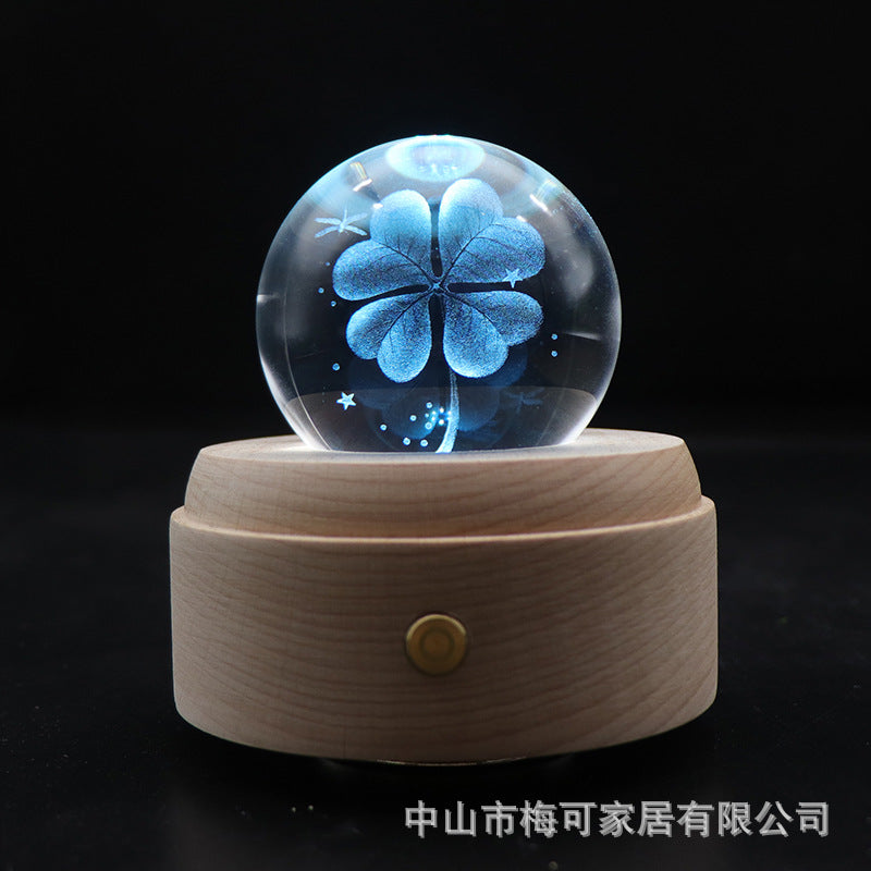 Colorful touch creative gift crystal ball music box transparent crystal light ball music box 3D night light