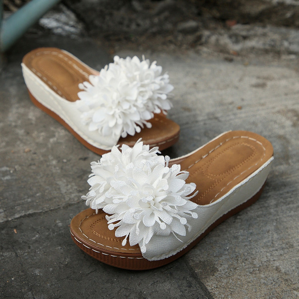 plus sizesummernew arrivalexport wedge thick sole slippers fish mouth one-piece strap flower outwear slippers