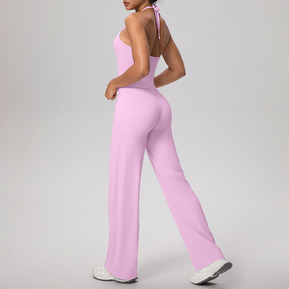 Cloud-feel quick-dry outdoor casual yoga set - tie-up sports bra with high-waisted straight-leg pants for running and fitness