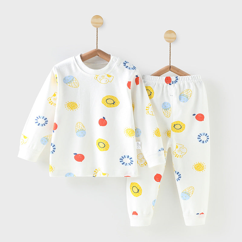 Kidssuitautumn clothespure cotton clothes baby intimatesgirl shoulder buckle spring autumboy girl pajamas