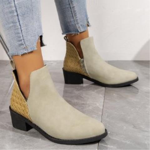 plus size cross-border new arrival suede pointed toe thick heel slip-on western short boots side zipper stylish trendy chelsea boots