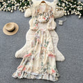 French print slim-fit two-piece set for women - autumn ruffle hem a-line skirt, commute-ready, elegant vacation style outfit