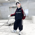 Boys' spring/autumn korean style color block hooded two-piece set -  new kids' spring activewear sweatshirt set