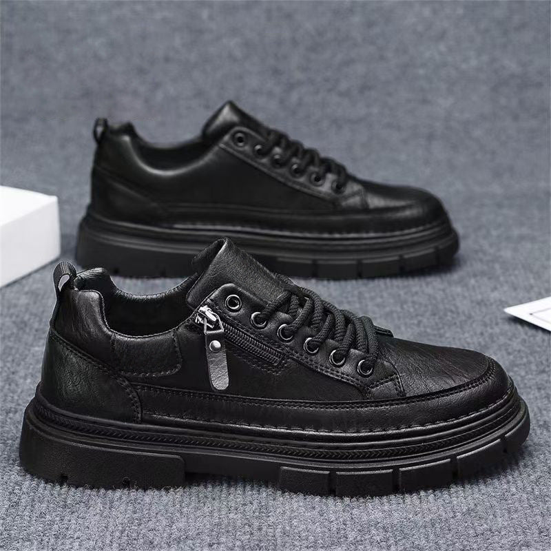 Men's spring new arrivals: men's athletic & casual sneakers - versatile, waterproof, non-slip black leather shoes - leather upper, work-ready trendy footwear