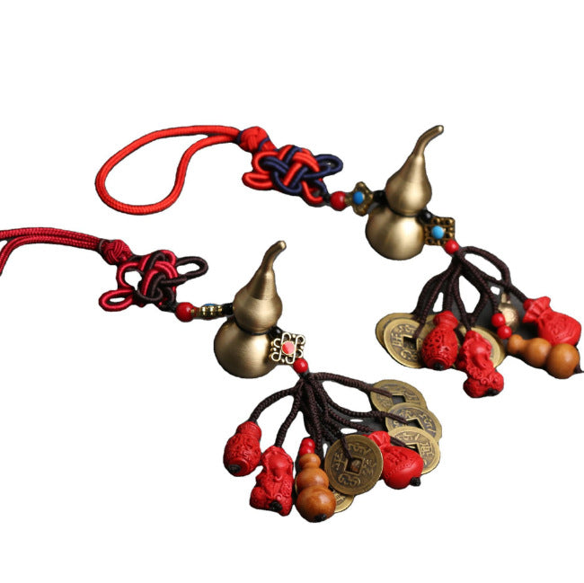 Car pendant chinese knot cinnabar copper gourd perfect car hanging five emperors money key chain mahogany car pendant