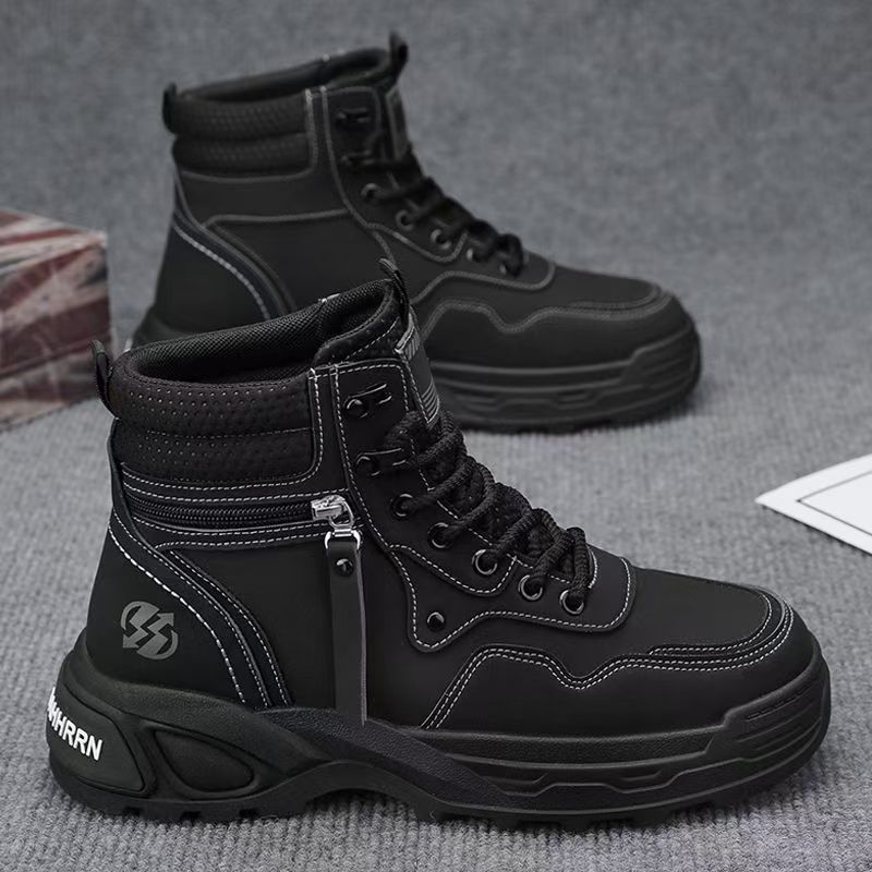 High-top men's shoes springcasualhiking sports non-slipworkwear shoes leather waterproofthick solewhiteboots