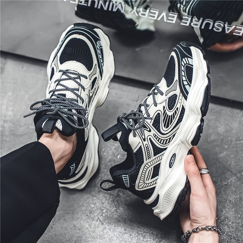 2025 spring men's new breathable mesh sneakers - trendy, versatile chunky sole athletic casual dad shoes