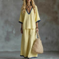 fashion women's summer two-piece set: casual solid color v-neck loose-fit short sleeve top and pants