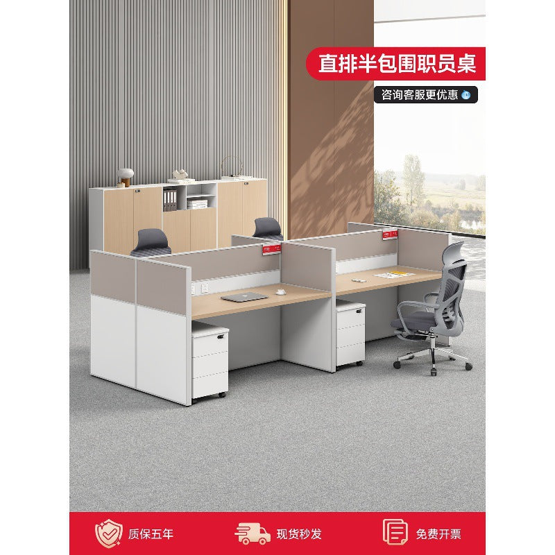 Staff office desk and chair set - minimalist modern office furniture, workstation computer desk, employee desk with partition