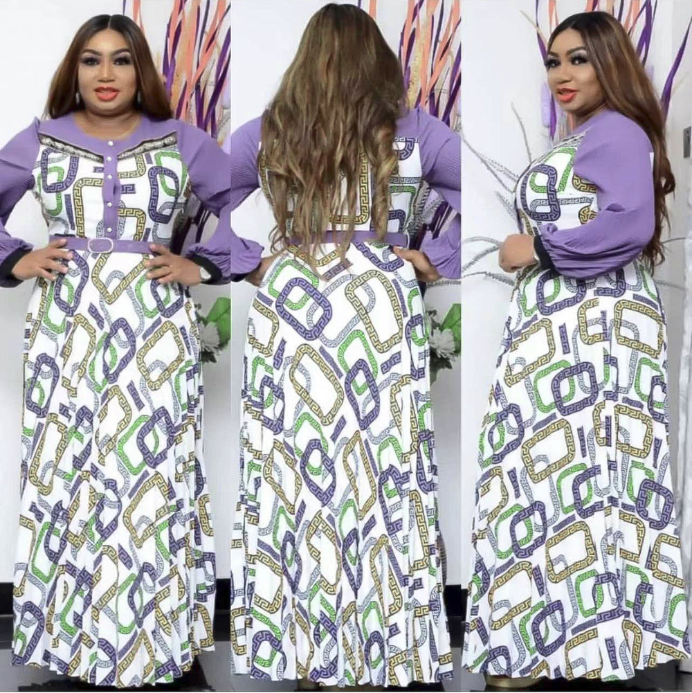 African women's clothing  european and american foreign trade plus size  socialite style high waist printed letter dress