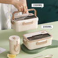 divided lunch box, rectangular plastic single-layer lunch box, microwaveable lunch box with handle, fresh-keeping box