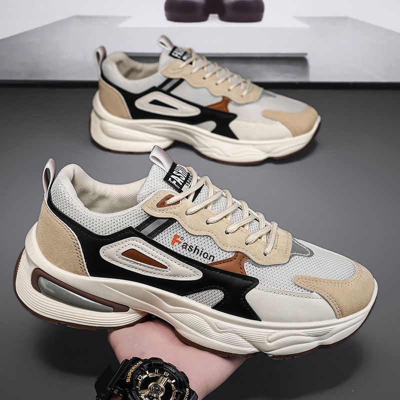 Spring men's new breathable mesh youth sports shoes korean style trendy versatile thick sole casual dad shoes