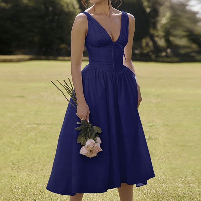 cross-border e-commerce women's fashion: european and american summer new arrivals - elegant v-neck camisole waist-cinching maxi dress