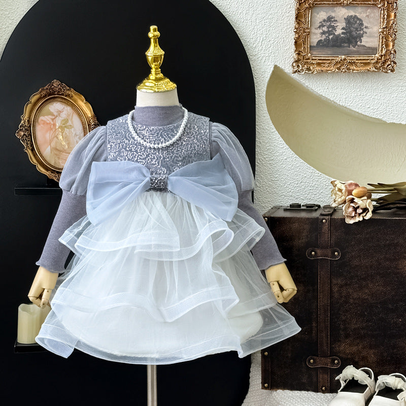 Girls' dress  autumn new arrival: high-end sequin princess dress, stylish and chic tutu party dress for little girls