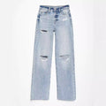 Xintang jeans women's new arrivalfashion ripped high waiststraight-legjeans washed and worn fashionjeans