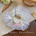 Hair tie women's classy style fashion cream white polka dot lace double layer large intestine hair rope tie hair durable headband