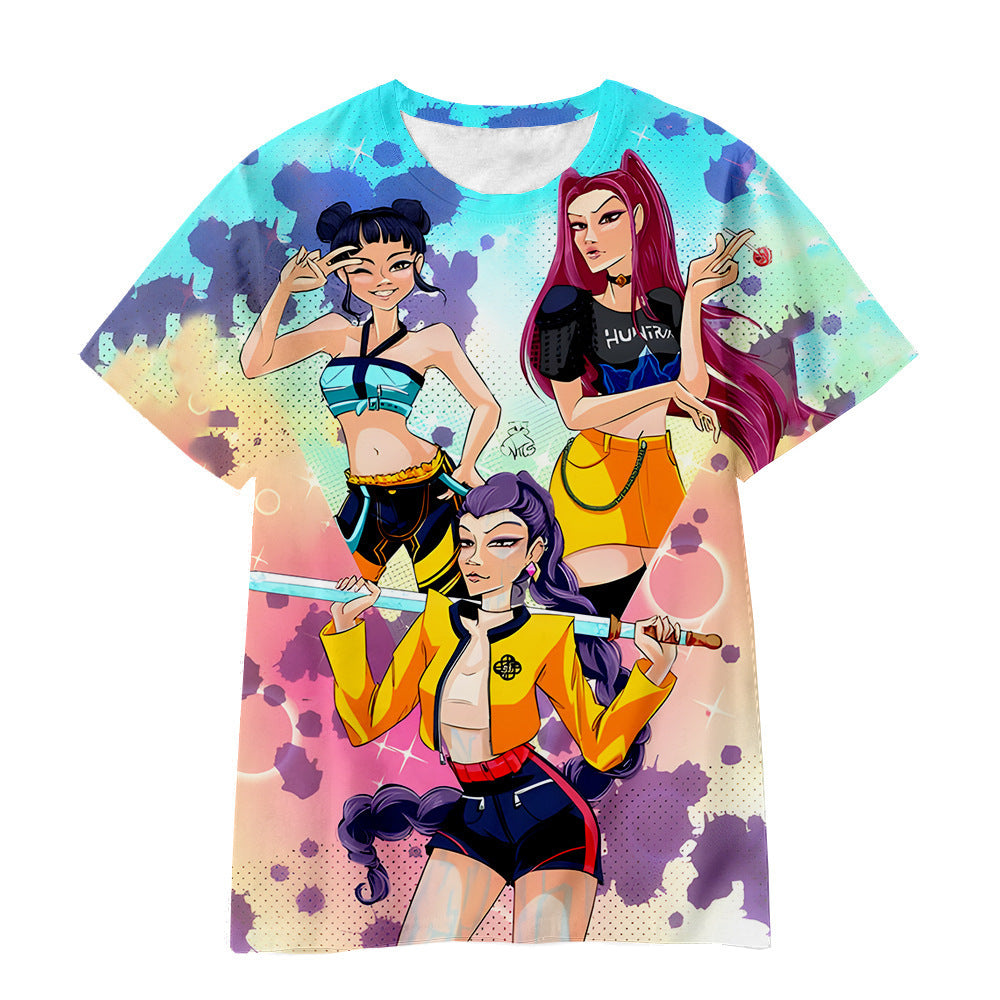Witcher boy group 3d digital printing cross-border overseas casual loosefashion t-shirt k-pop girls t-shirt