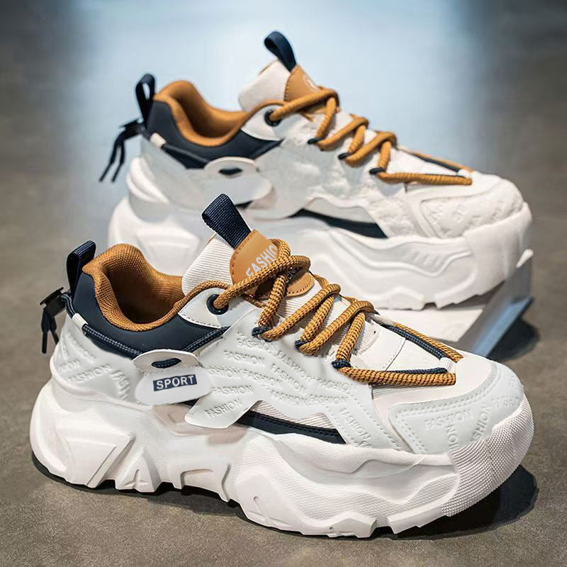 Popular men's shoes summernew arrival breathable sports casual running thick soleeasiest for matchwhite daddy trendy shoes