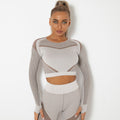 In stock! european and american influencer-approved seamless knit, sexy, moisture-wicking, long-sleeve yoga top for sports, fitness, and running