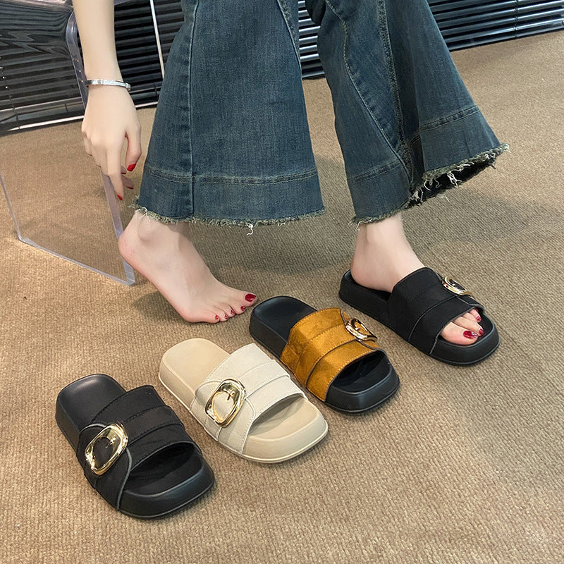 Popular thick soleplatform shoes slippers for women summer outwearcasualnew arrivalkorean style outing plaidclassy sense sandals and slippers