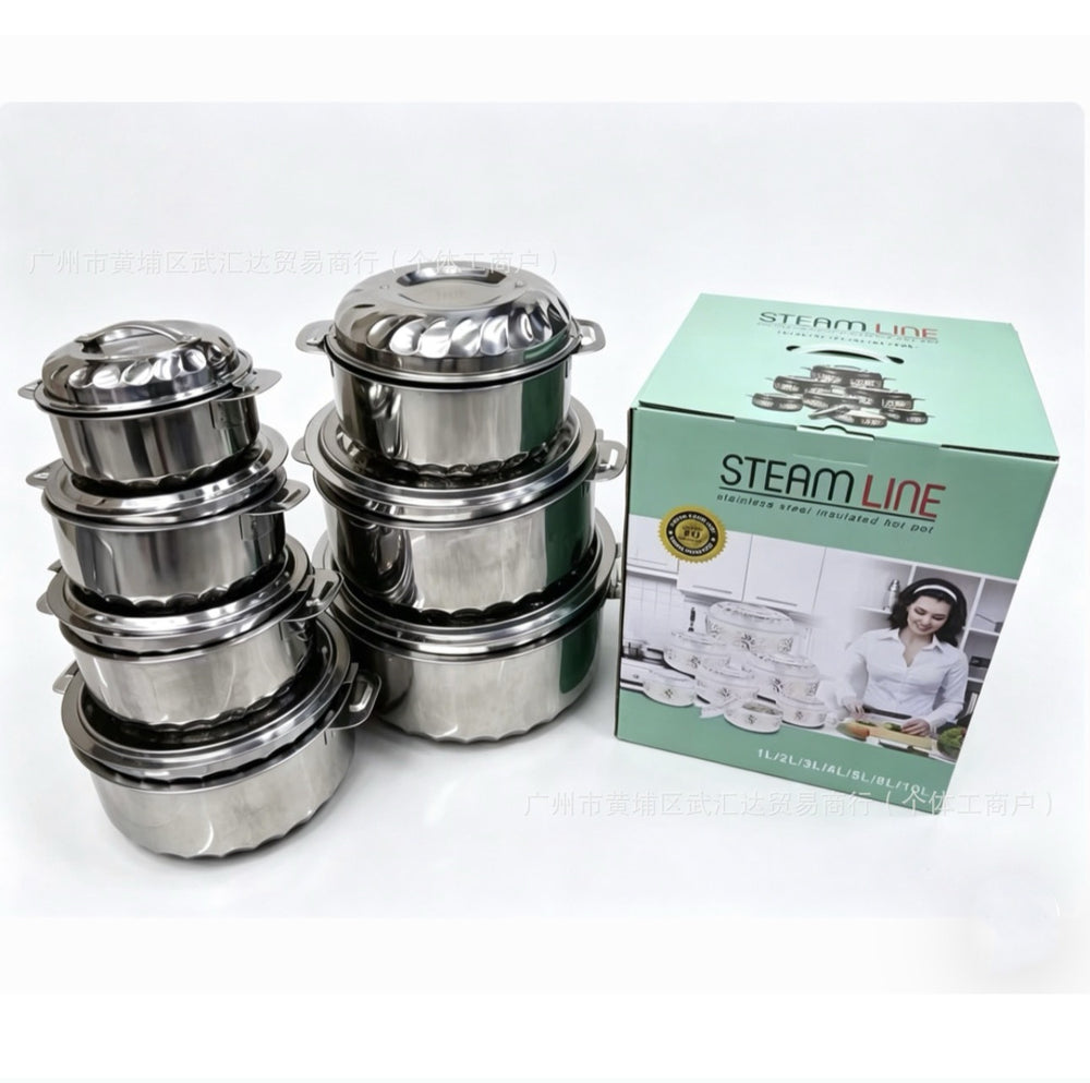 Stainless steel all-steel orchid pot diamond double-layer fresh-keeping pot 7-piece thickened suit large-capacity fresh-keeping box tableware