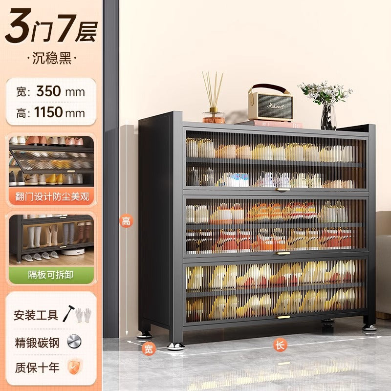 Steel shoe cabinet for home, all-in-one entryway cabinet, multi-layer large capacity storage cabinet, metal dustproof shoe rack