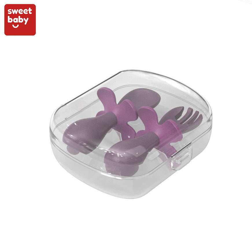 Children's learning to eat training utensil set - baby self-feeding fork and spoon - infant short-handled training fork and spoon