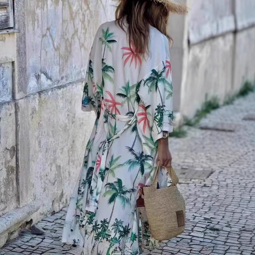 Europe, America and   2025 summer new casual printing long sunscreen shawl cardigan jacket women