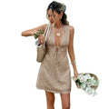 Korean style fashion v-neck sleeveless ruffle trim tank dress - women's new summer a-line mini dress with cinched waist