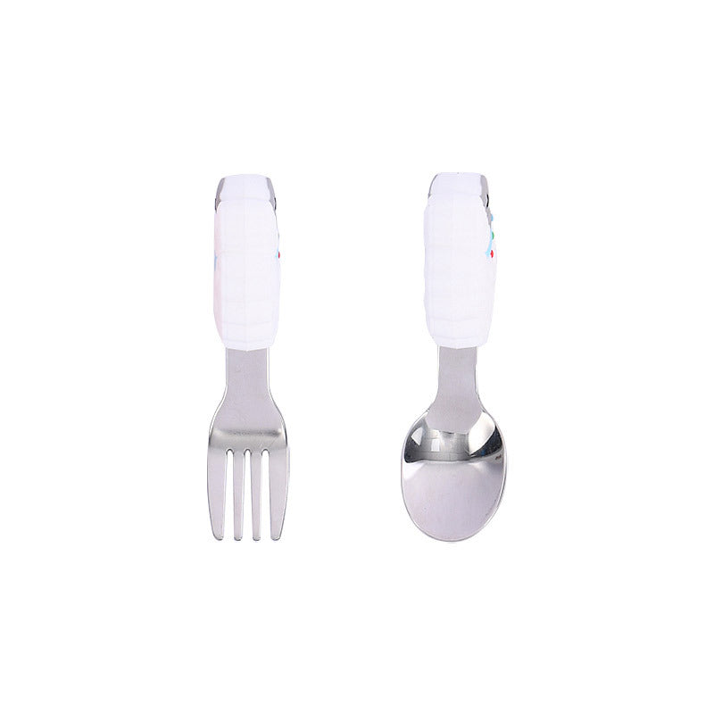 Customized drop-resistant eating short-handled fork and spoon silicone 316 stainless steel simple and cute children's complementary food spoon tableware set