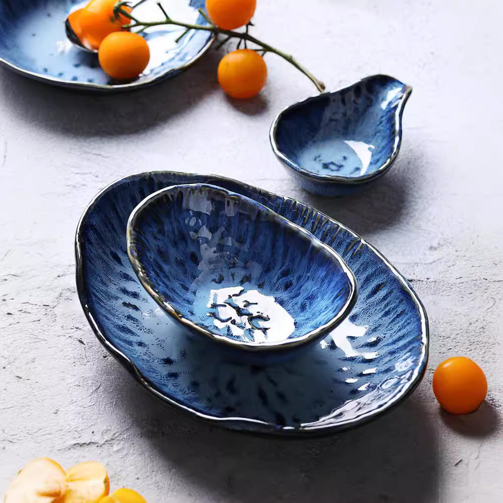 Creative kiln-turned ceramic tableware special-shaped plate high-end hotel dinner plate snack plate bowl chopsticks for home dish plate fruit plate