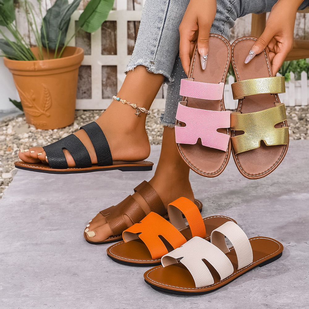 Plus size women's flat slippers for outdoor wear -  summer new collection - round toe lightweight ladies' slippers