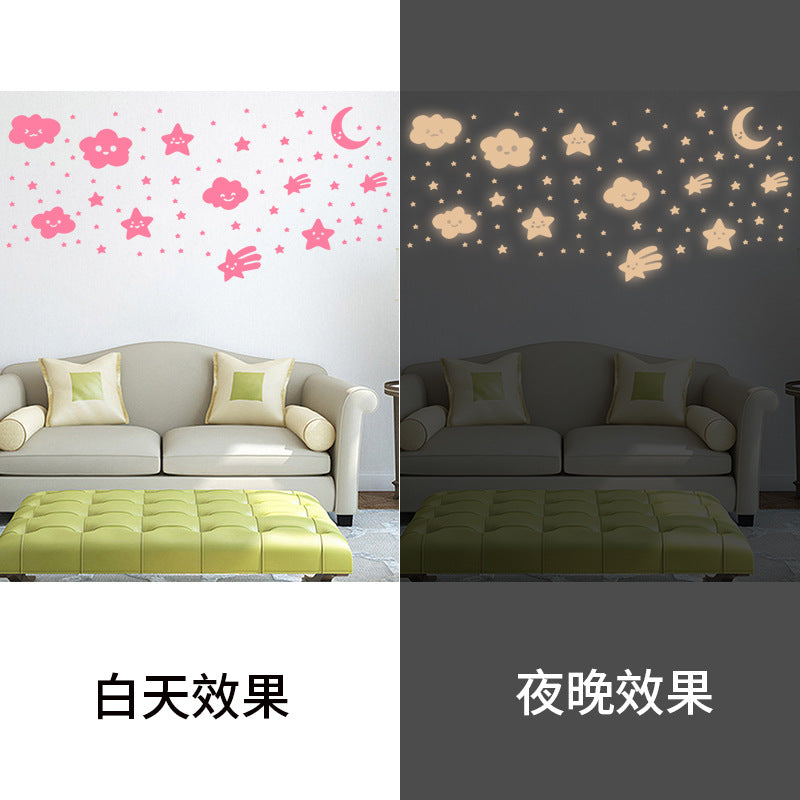 Smile cloud moon luminous wall sticker cartoon fluorescent wall sticker pentagram luminous sticker children's room decorative wall sticker